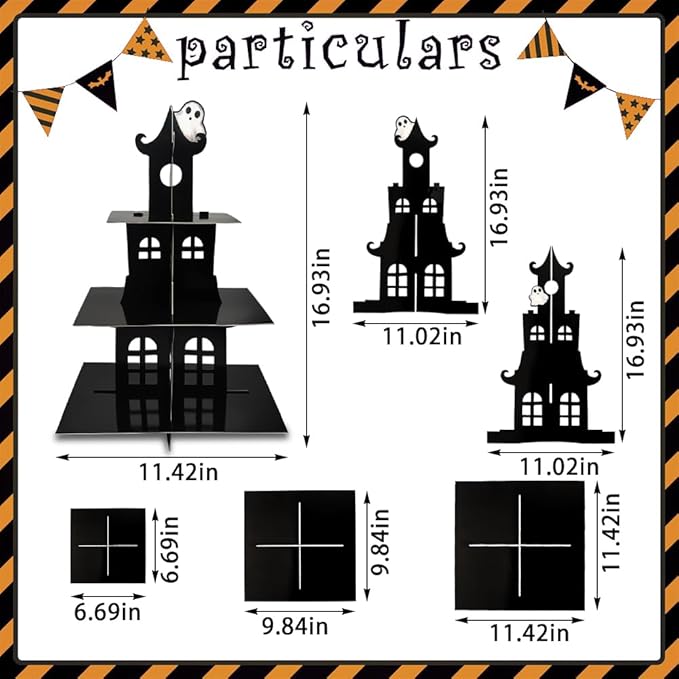 3-Tier Halloween Cupcake Stand Tower Halloween Castle Cake Stand Halloween Round Cardboard Dessert Tower Dessert Tree Tower for Halloween Party Supplies Dessert Serving Tray for Halloween Decorations
