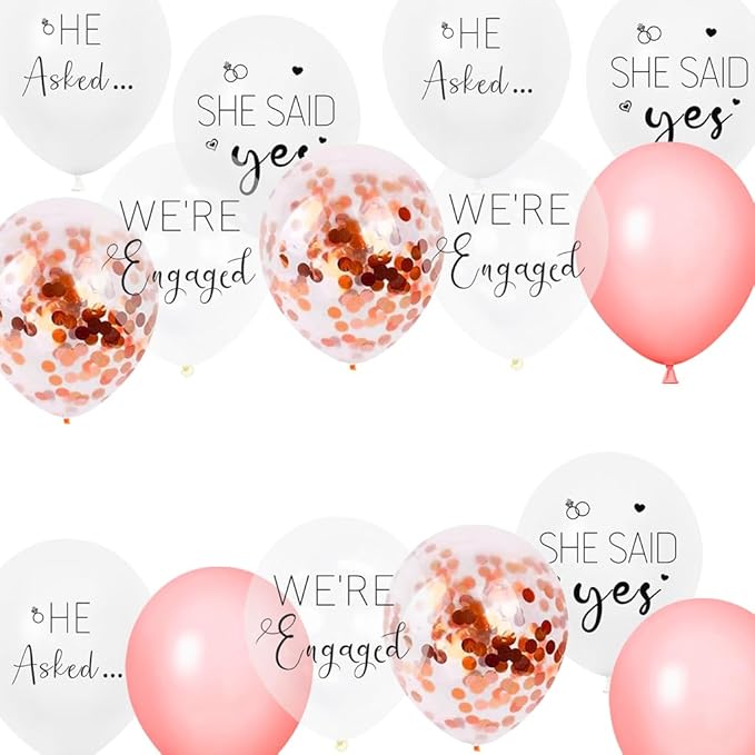 Engagement Party Balloons HE ASKED,SHE SAID Yes WE'RE ENGAGED Balloons Rose Gold Confetti Latex Balloon for Bridal Shower Engagement Bachelorette Wedding Party Decoration