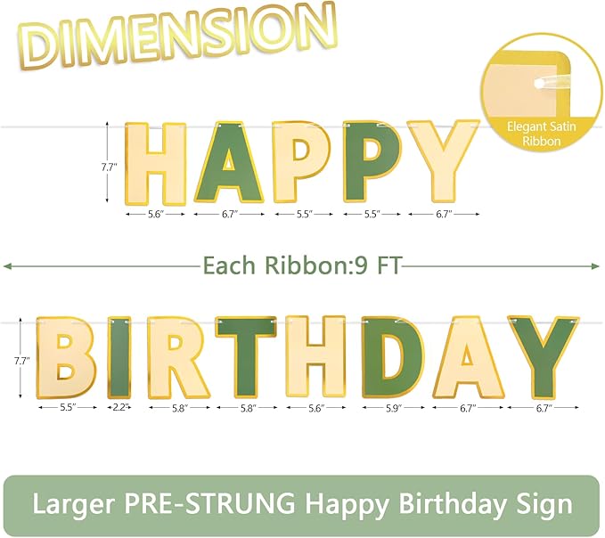 Happy Birthday Banner - 9ft Pre-Strung Happy Birthday Sign for Women, Men, Girls, Boys - No DIY Birthday Decorations & Party Supplies(Brown Green)