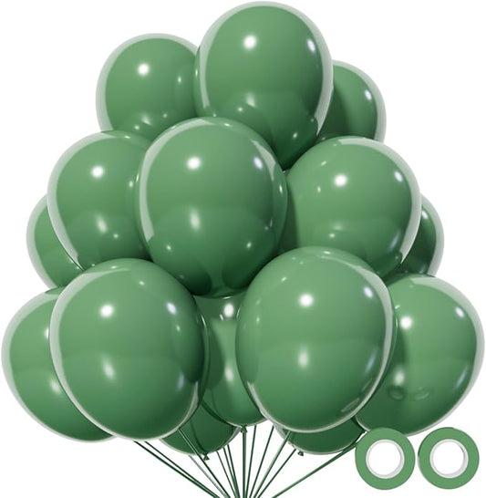 110Pcs Dark Sage Green Balloons Latex Party Balloons 12 inch Round Helium Balloons for Dark Sage Green Themed Christmas Balloon (with 2 Ribbons).