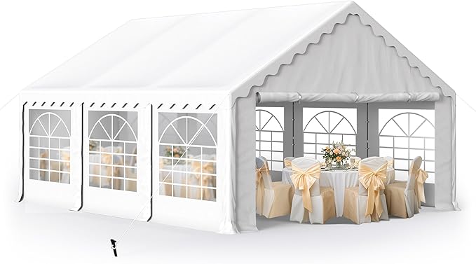 MFSTUDIO 16'x20' Party Tent, Outdoor Heavy Duty Party Tents with Removable Sidewalls, Large Canopy Tent Shelter for Outdoor Events Wedding Birthday, White