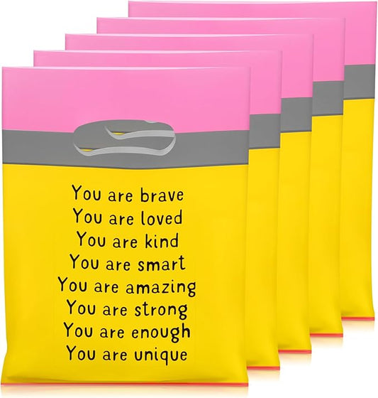 Coume 30 Set End of Year Gifts Bags for Students 6 Colors Inspiration Quotes Plastic Party Favors Treat Bags with Handles Birthday Party Favors, 6" x 8"