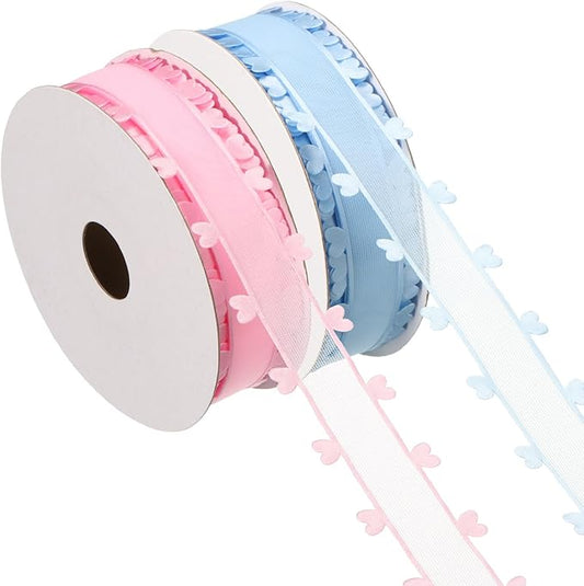 PATIKIL 1 Inch x 20 Yard Organza Chiffon Ribbon Set, Sheer Heart Decorative Ribbon for Valentine's Day Gift Wrapping Wreath Bow Craft DIY Decoration, Pink,Sky Blue