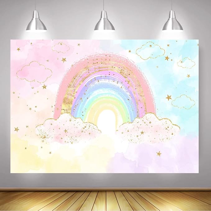 Mocsicka Rainbow Backdrop Colorful Rainbow Happy Birthday Party Decorations for Girl's Pastel Watercolor Birthday Cake Table Decor Party Supplies Photography Background (7x5ft (82x60 inch))