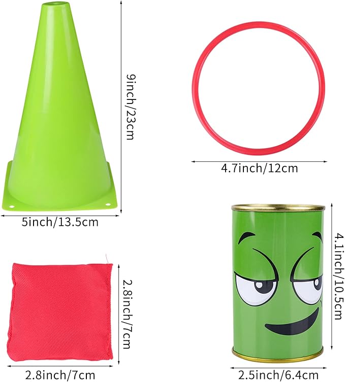 Hxezoc 36 Pack Carnival Games Set, 4 in 1 Soft Plastic Cones Cornhole Bean Bags Ring Can Toss Carnival Games Combo for Kids Adults Carnival Birthday Party School Field Indoor Outdoor Games Supplies