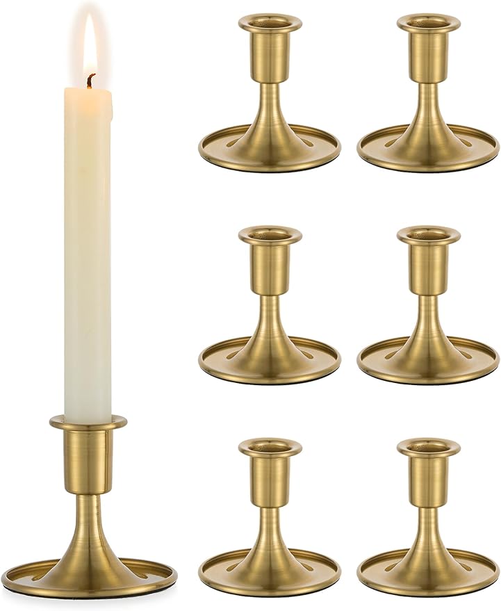 Romadedi Gold Candlestick Candle Holders - Brass Taper Holders Candle Stick for Wedding Table Centerpiece Festive Christmas Mantel Decoration Home Decor, Set of 6