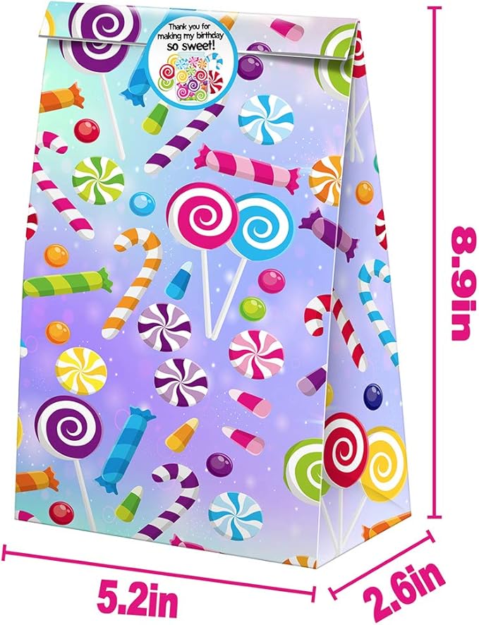 Candyland Goodie Bags-24 Pcs Candy Party Favors Bags with Stickers, Candy land Goody Gift Treat Bags Candyland Themed Birthday Party Supplies