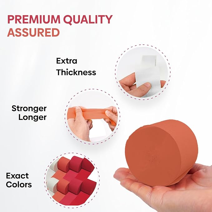 Crepe Paper Streamers - 8 Rolls, 656ft Pack in Red, White & Orange for Parties & Birthdays (1.8 in x 82 ft/Roll)