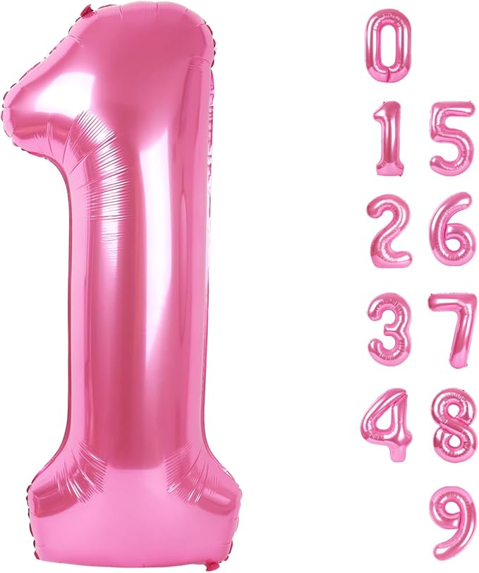 Number Balloons 1, 40 Inch Ballons for Girl Boy 1st 1 11 21 Birthday Decorations Baby Shower Photo Shoot, Pink One Balloons