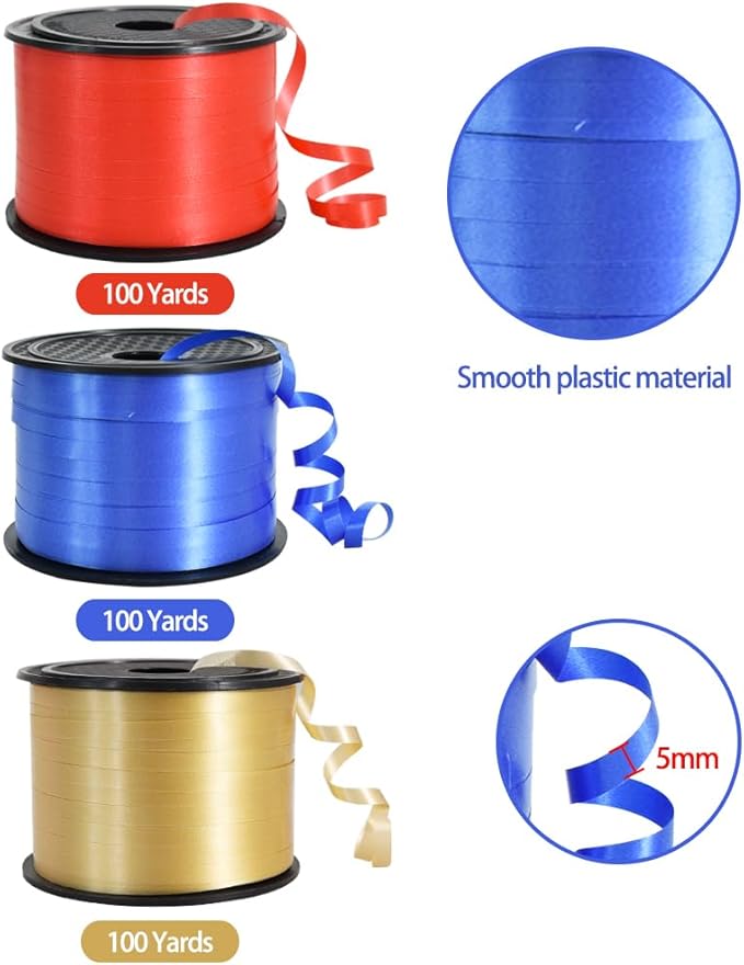 TONIFUL 300 Yards Curling Ribbon-Balloon Ribbon-Balloon String for Art&Craft Decor,Gift Wrapping,Ribbons and Bows for Christmas New Year Birthday Gifts Graduation Supplies (Gold Blue and Red)