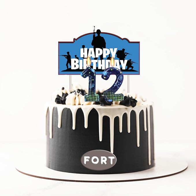 STG Birthday Candles for Boys - Number 12 Candle for Video Game Birthday Cake Topper, Fort Battle Level Up Game Themed Birthday Party Supplies