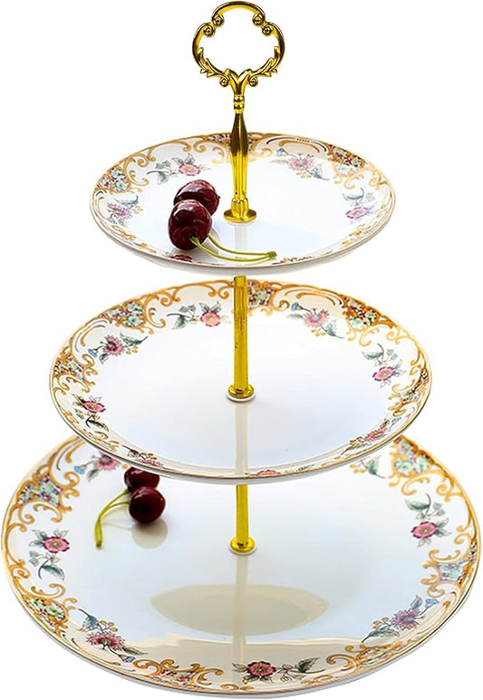 ACMLIFE 3-Tier Serving Stand Porcelain Cupcake Stand 3-Tier Tray Stand Bone China Afternoon Tea Stand Perfect for Tea Party