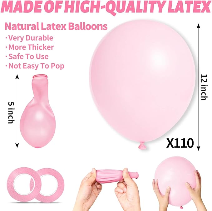 110pcs Light Pink Balloon 12 inch, Light Pink Latex Balloons for Birthday Party Baby Shower Wedding(with 2 Ribbons).