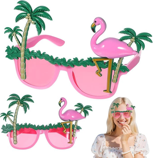NUOBESTY Flamingo Party Glasses 2Pcs Hawaiian Sunglasses with Coconut Tree Design Lightweight Fun Photo Booth Props for Summer Beach Poolside Celebrations