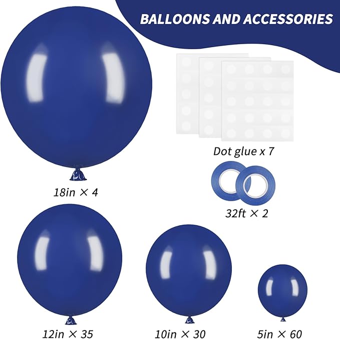 RUBFAC Graduation Balloons 129pcs, Navy Blue Balloon Different Sizes 18 12 10 5 Inch, Garland Arch Kit for Birthday Party Baby Shower Wedding Sports Holiday Decoration