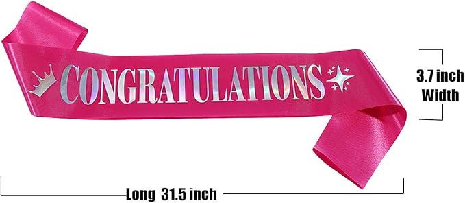 Congratulations Sash for Girl Women,Pink Satin Silver Multicolour Foil Glitter Sash,Birthday,Wedding, Retirement,Graduation,Job,Promotion Celebration,Award Ceremony,Baby Shower Party Decorations Gifts