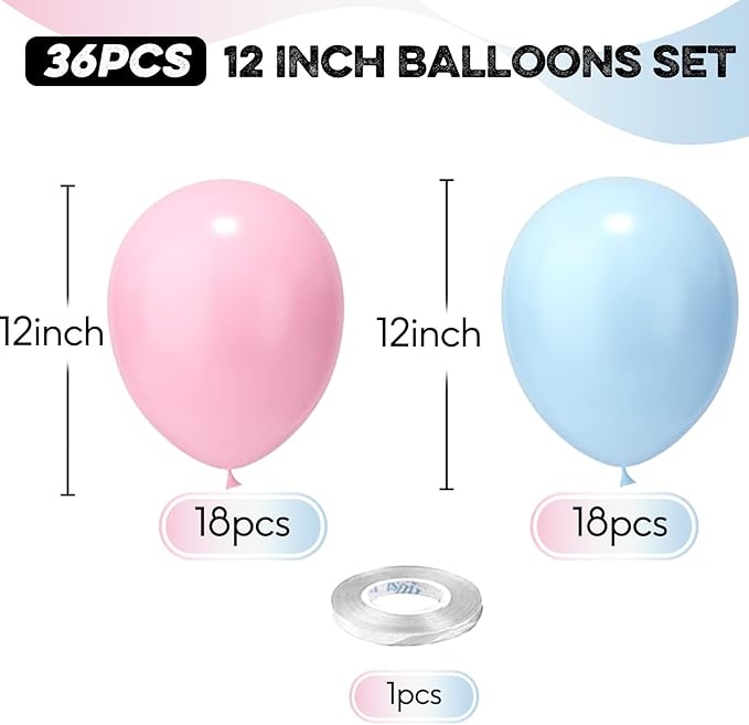 Gender Reveal Balloons, 12 Inch Pink Blue Latex Balloon, Baby Pink and Light Blue Party Helium Balloons for Boys or Girls Baby Shower Gender Reveal Party Decorations Birthday Wedding Supplies
