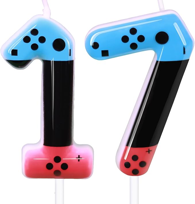 Gaming Candle,Level 17 Number Birthday Cake Candles,17 Birthday Decorations for Boys,17th Birthday Candle Gamepad Birthday Candles,Video Game Controller Themed Birthday Party Supplies (Number 17)