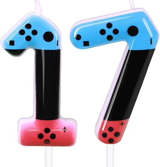 Gaming Candle,Level 17 Number Birthday Cake Candles,17 Birthday Decorations for Boys,17th Birthday Candle Gamepad Birthday Candles,Video Game Controller Themed Birthday Party Supplies (Number 17)