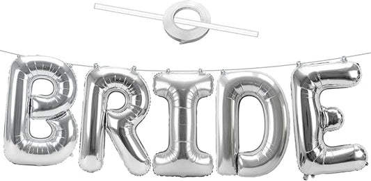 Silver BRIDE Letter Balloons 40 Inch, Big Balloons Banner for Wedding Engagement Bachelorette Bridal Shower, Bride To Be Party Decorations and Supplies
