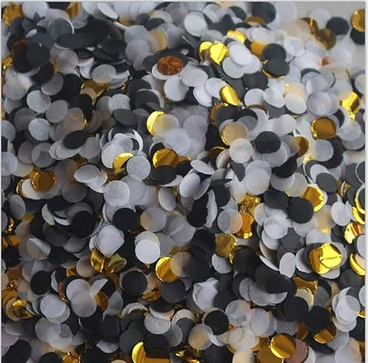 Black and Gold Confetti for Cool Party Graduation Wedding Birthday Decoration - Gold, Black and White Mix Color - 10mm, Pack of 20 Grams