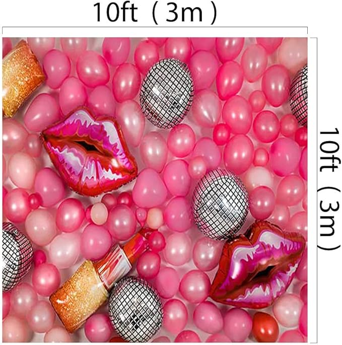 Kate 10x10ft Microfiber Girl Birthday Party Theme Photography Backdrops Colorful Balloons Background Lips and Lipstick Background Birthday Party Banner Backdrop