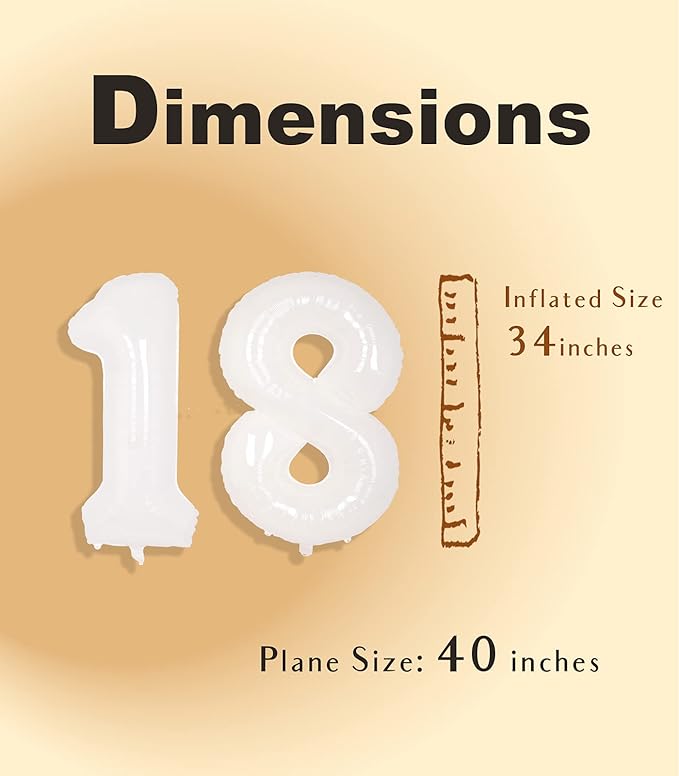 SUWEN 40 Inch White Large 18 Number Balloons Big Foil Helium Number Balloons 0-9 Giant Jumbo Happy 18th Birthday Party Decorations for Boy or Girl Huge Mylar 81 Anniversary Party Supplies