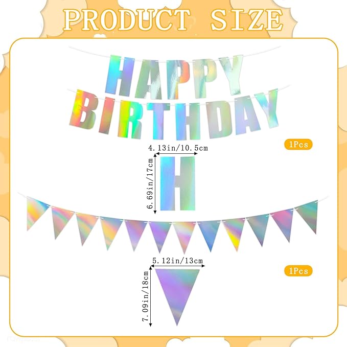 Iridescent Happy Birthday Banner Iridescent Birthday Decoration Shiny Holographic Birthday Banner Rainbow Holographic Pennant Flag 6.56FT Star Bunting Garland Iridescent Party Supplies for Girls Women