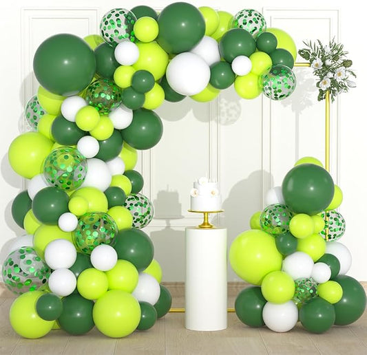 Lime Green White Balloon Garland Arch Kit - 122PCS Green White Balloon Dark Green Balloons for Wedding Birthday Jungle Safari Baby Shower Graduation St Patrick Party Decorations