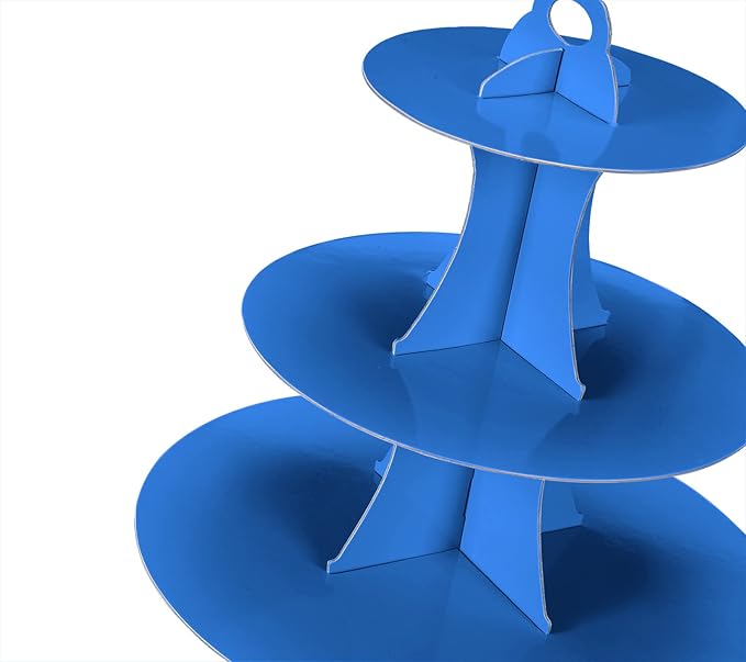 YLDW Cupcake Stand 2Pcs, 3-Tier Cupcake Stand Display, Cardboard Cup Cake Tower Stand, Disposable Dessert Stand for Birthday Tea Party Baby Shower Treat Decorations, Blue