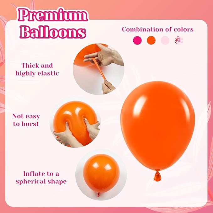 BAUANOOY Pink and Orange Balloons, 60pcs 12 Inch Pink and Orange Party Decorations with Confetti Balloons for Bachelorette Tropical Luau Party Engagement Birthday Party Decorations