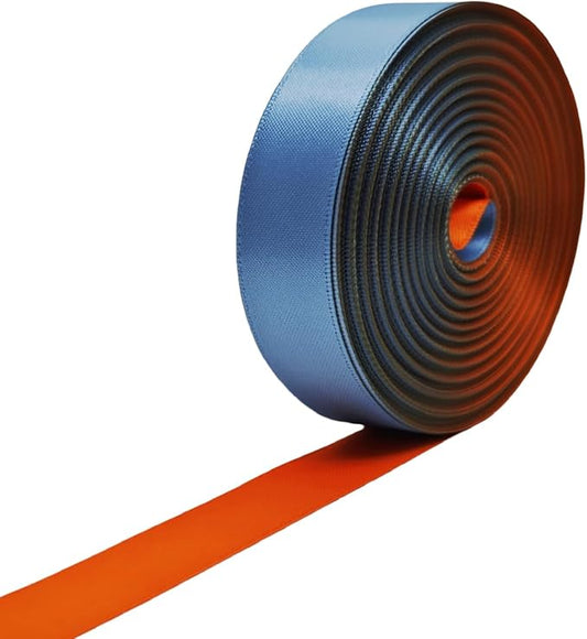Two Tone Satin Ribbon 1 Inch, Dusty Blue & Herm Orange Double Faced Ribbon for Gift Wrapping, Flower Bouquet, Bow, Hair, Wedding, DIY Crafts, Holiday Party Decorations, 30 Yards Total