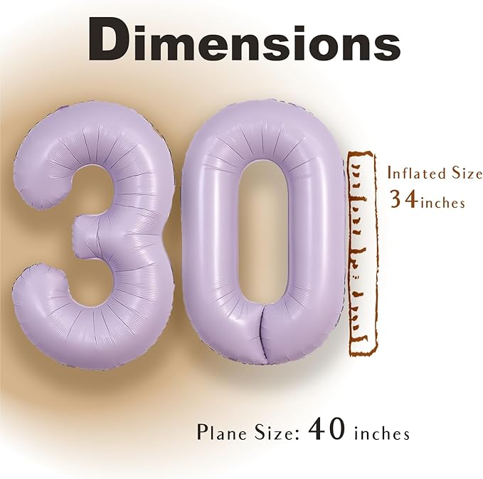 SUWEN 40 Inch Light Purple Large 30 Balloon Number Big Foil Helium Lavender Number Balloons Huge Mylar 0-9 Giant Jumbo Happy 30th Birthday Party Anniversary Decorations