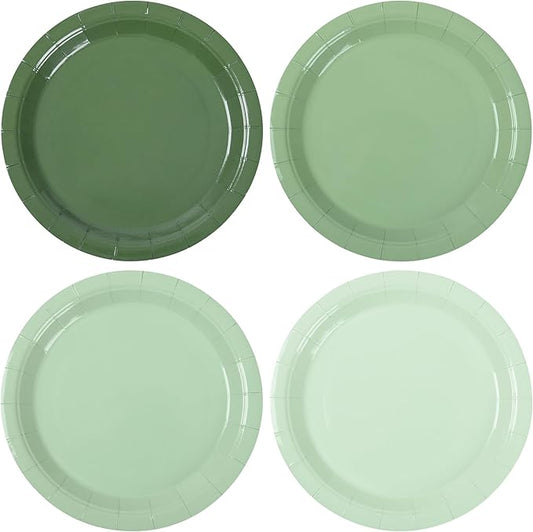 AimFun 24 Pcs Sage Green Paper Plates Gradient Green Party Plates 7”Disposable Round Dessert Plates for St Patricks Day Birthday Wedding Bridal Baby Shower Party Supplies 4 Colors