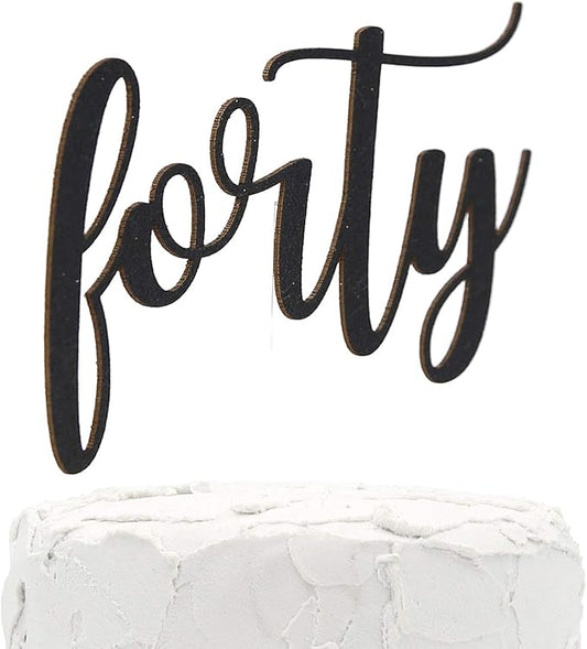 40th Birthday Cake Topper - forty - Double Sided Black glitter - Premium quality Made in USA