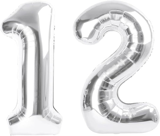 40 Inch Balloon Number 12, Silver Large Number Balloons Birthday Gift for 12 21 Years Old, Maylar Balloon Decorations for Wedding Engagement Graduations Memorial Day's