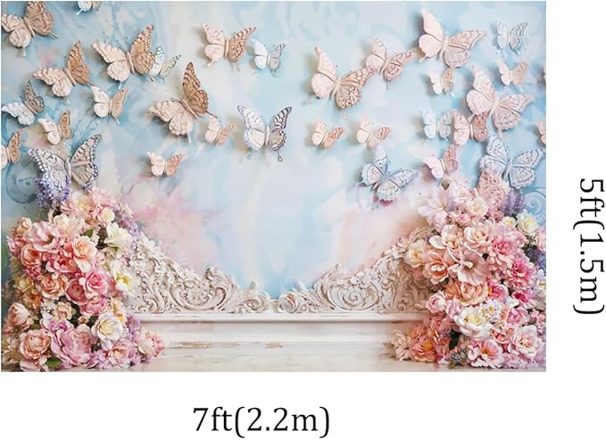 Kate 7x5ft Children Birthday Party Photo Background Dreamworld Butterfly Wall Pink Flowers Decoration Baby Shower Photography Backdrops