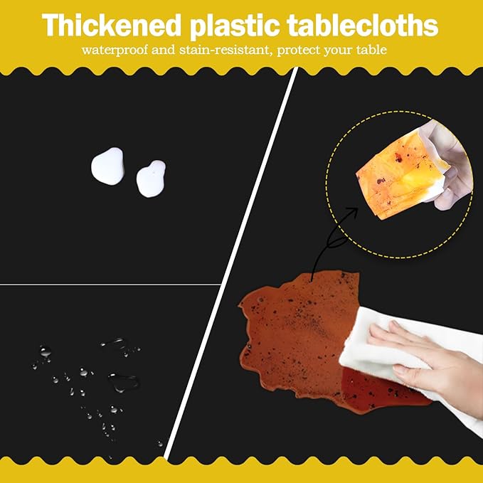 tujol Black 6 Pack Plastic Table Cloth 54" x 108", Disposable Tablecloths Rectangle Table Cover, Plastic Tablecloths for Parties
