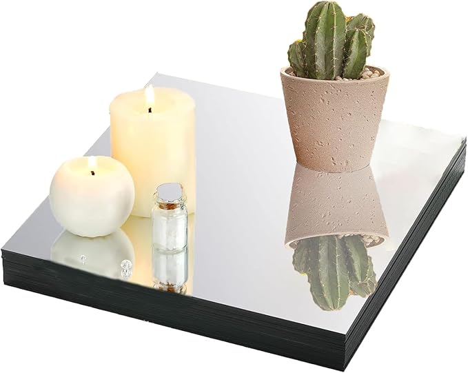 10" Pack Square Mirror Centerpieces for Tables Decorations, 10 Pack Acrylic Square Mirror Tray Candle Plate 2mm Thickness Mirror Centerpiece Table Decorations for Wedding Decorations Party, Wall Decor