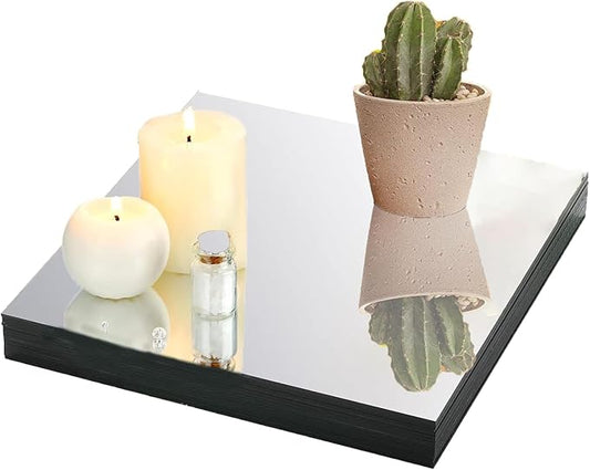 10" Pack Square Mirror Centerpieces for Tables Decorations, 10 Pack Acrylic Square Mirror Tray Candle Plate 2mm Thickness Mirror Centerpiece Table Decorations for Wedding Decorations Party, Wall Decor