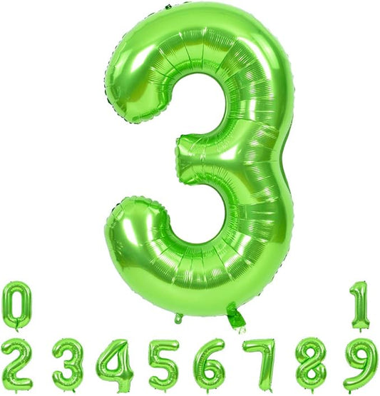 TONIFUL 40 Inch Large Green Numbers Balloons 0-9, Number 3 Digital 3 Helium Foil Mylar Big Number Balloons for 2026 Graduation New Year Eve Birthday Party Anniversary Supplies Decorations