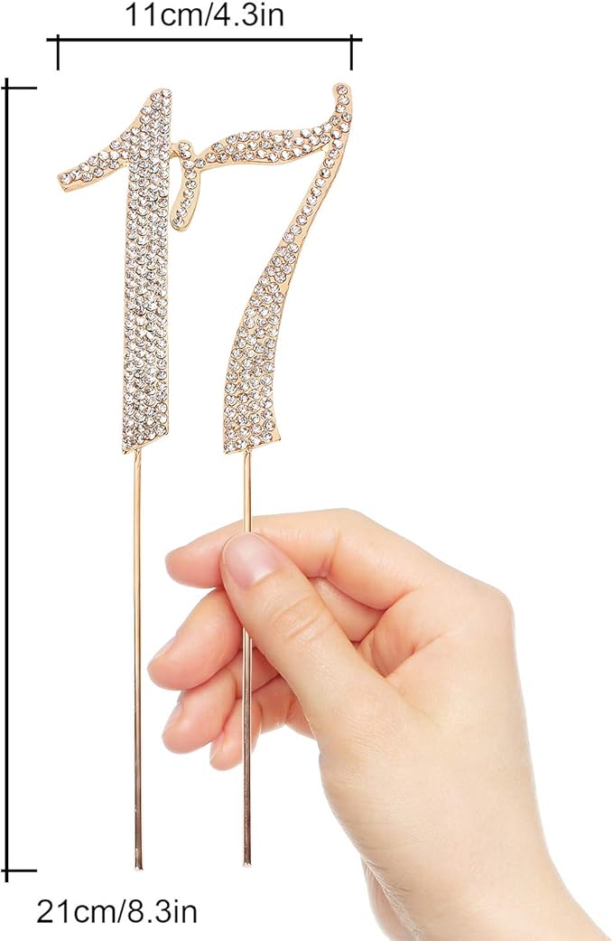 Bling Crystal Rhinestone 17 Birthday Cake Topper - Best Keepsake | 17th Party Decorations Gold