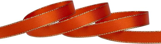 3/8" Double Face Satin Ribbon with Gold Edge 25 Yards (761-Autumn Orange), Set for Gift Wrapping, Party Decor, Wedding and Craft