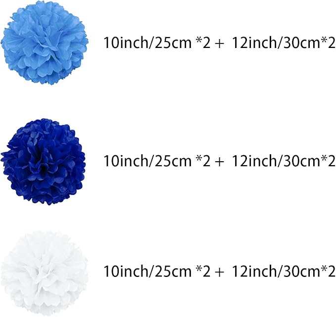 ZOOYOO Paper Tissue Pom Poms, 12 Pcs Blue White Pompoms Party Hanging Tissue Flowers for Birthday Wedding Engagement Baby Shower Tea Party Decorations