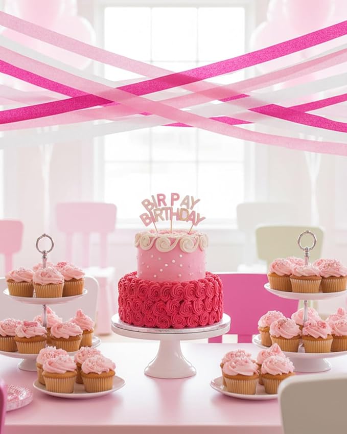 8 Rolls Crepe Paper Streamers Party Decorations, 1.77 Inch x 656 Feet Crepe Streamers, Pink Streamers Birthday Party Decorations