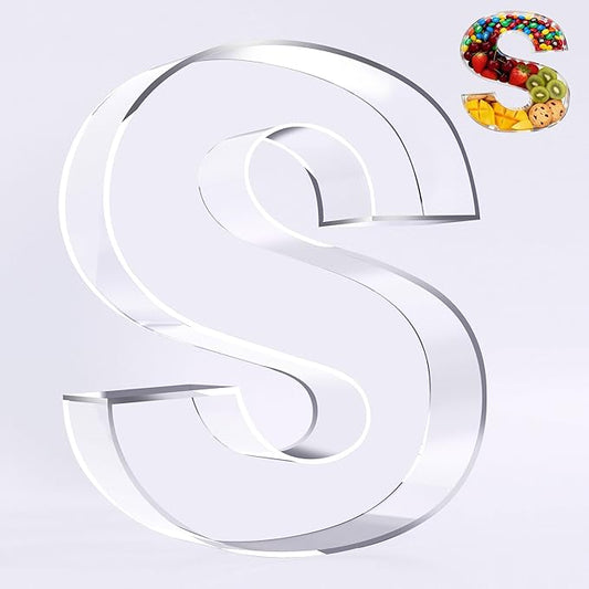 Ledido 10’’ Acrylic Letter Charcuterie Board Box, Reusable Fillable Serving Tray for Candy Cake Fruit Snack, Easy-Clean Acrylic Charcuterie Tray for Birthday Anniversary Party Decorations, Letter S