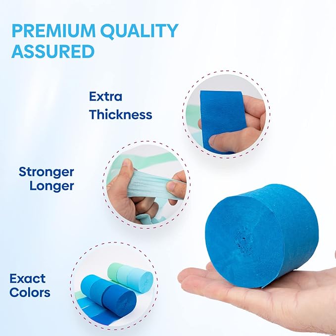 Captain Décor 6 Blue Streamers, 492ft Pack of Blue Crepe Paper Roll, Streamer Party Decorations, Bachelorette Party Decorations (1.8 inch x 82 ft/Roll)