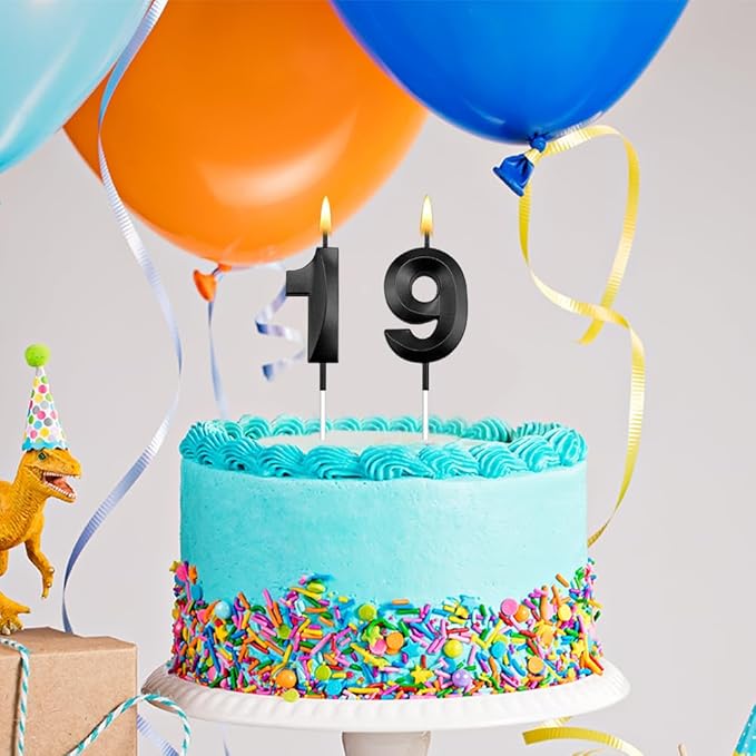 19th Birthday Candles 19 Candles for 19th Birthday Decorations for Boys Happy Birthday Cake Topper Black Birthday Candles Black Number Candles Happy 19 Decorations for Girls (19)