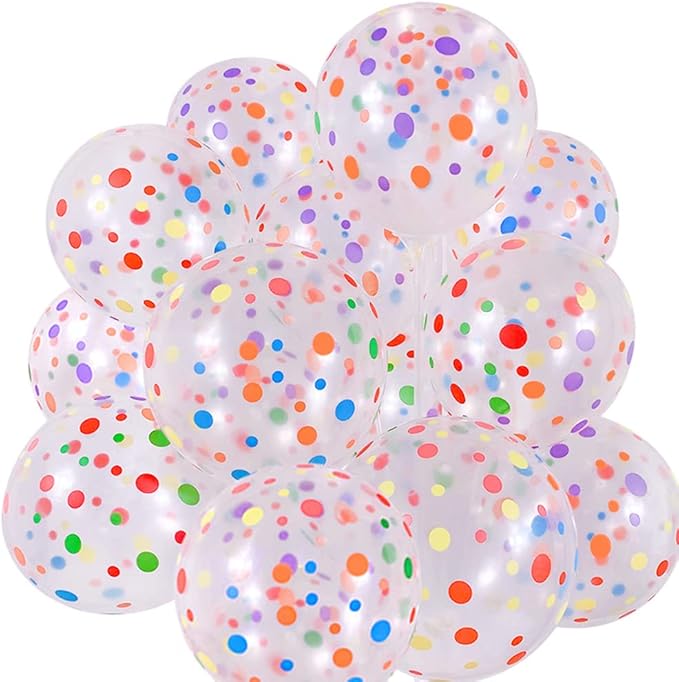 50 Pieces Polka Dot Balloons, 12 Inch Rainbow Balloons, Clear Latex Balloon with Multicolor Dots for Women Men Colorful Birthday Decoration, Party Supplies, Engagement Wedding Party