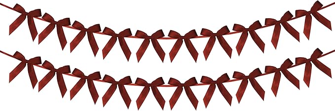 2pcs Burgundy Red Bow Garland Banner - 8.3 Feet Coquette Ribbon Bow Party Decorations for Baby Shower Girls, Birthday Party, Bridal Shower Decor (Burgundy)